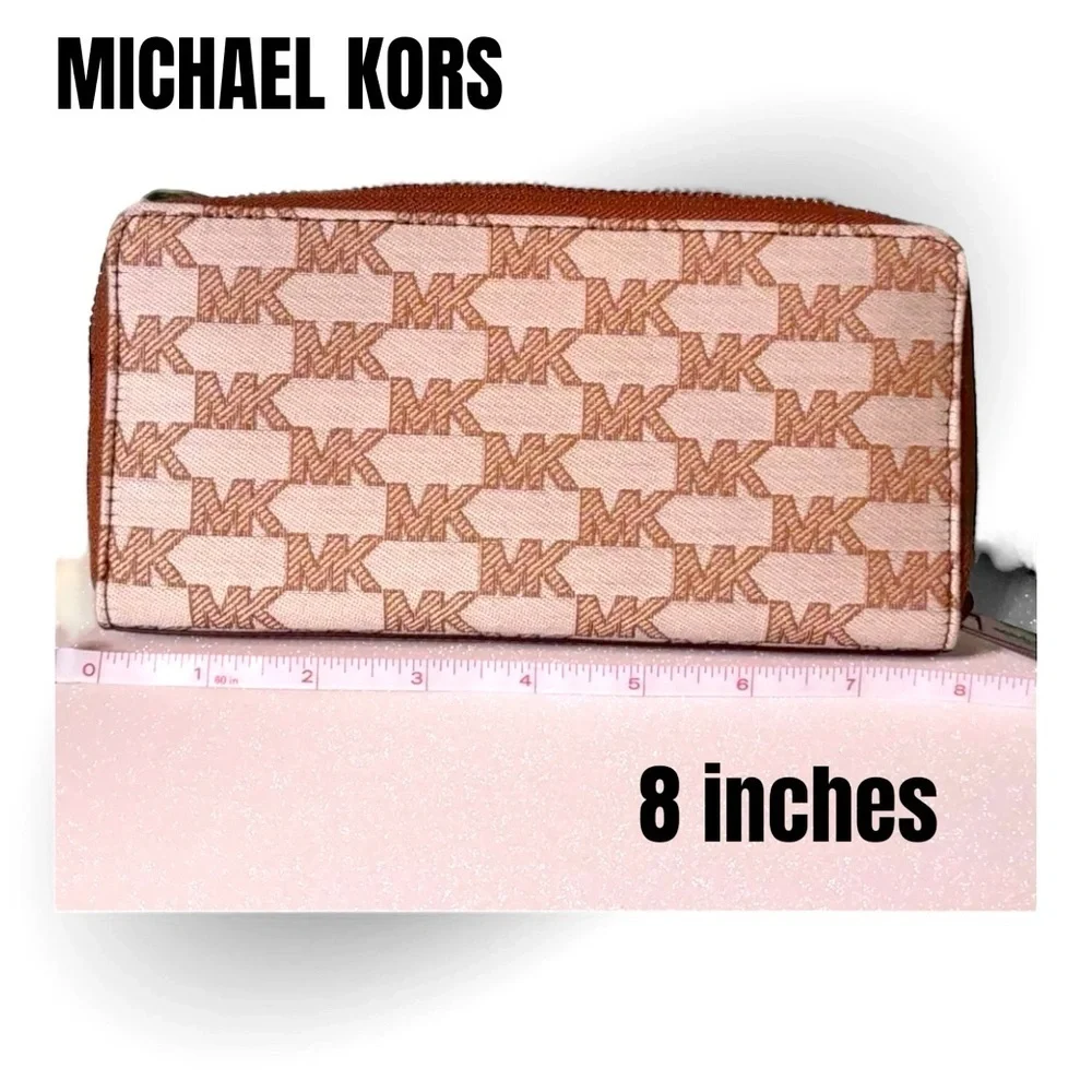 MICHAEL KORS ZIP AROUND WALLET NWT FABRIC EXTERIOR MK LOGO PRINT